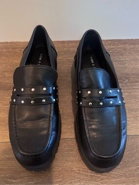Sun + Stone Black Studded Penny Loafers
